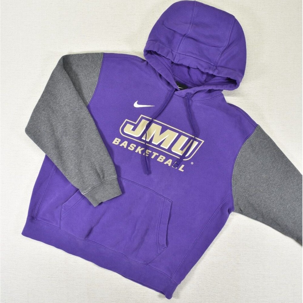 JMU Dukes Nike Basketball Hoodie Mens Medium Purple Gray Colorblock Sweatshirt